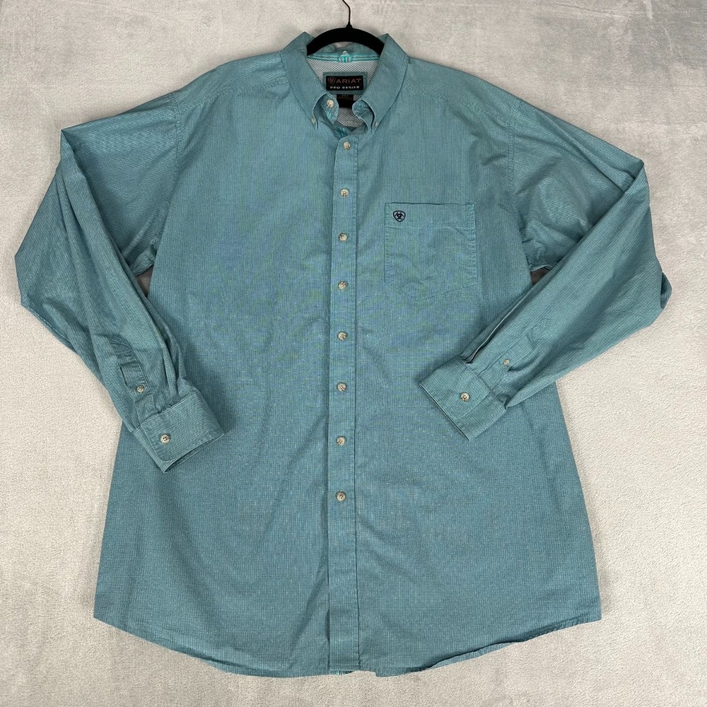Ariat Pro Series Shirt Mens XXLT Teal White Plaid Long Sleeve Button Down